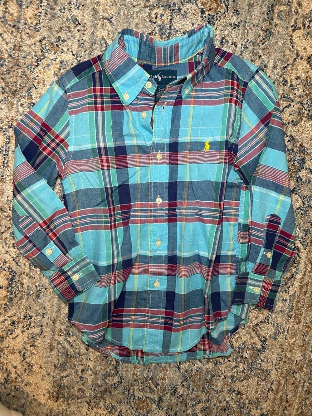 Ralph Lauren Plaid Button Down Shirt Size 4T Turquoise Blue